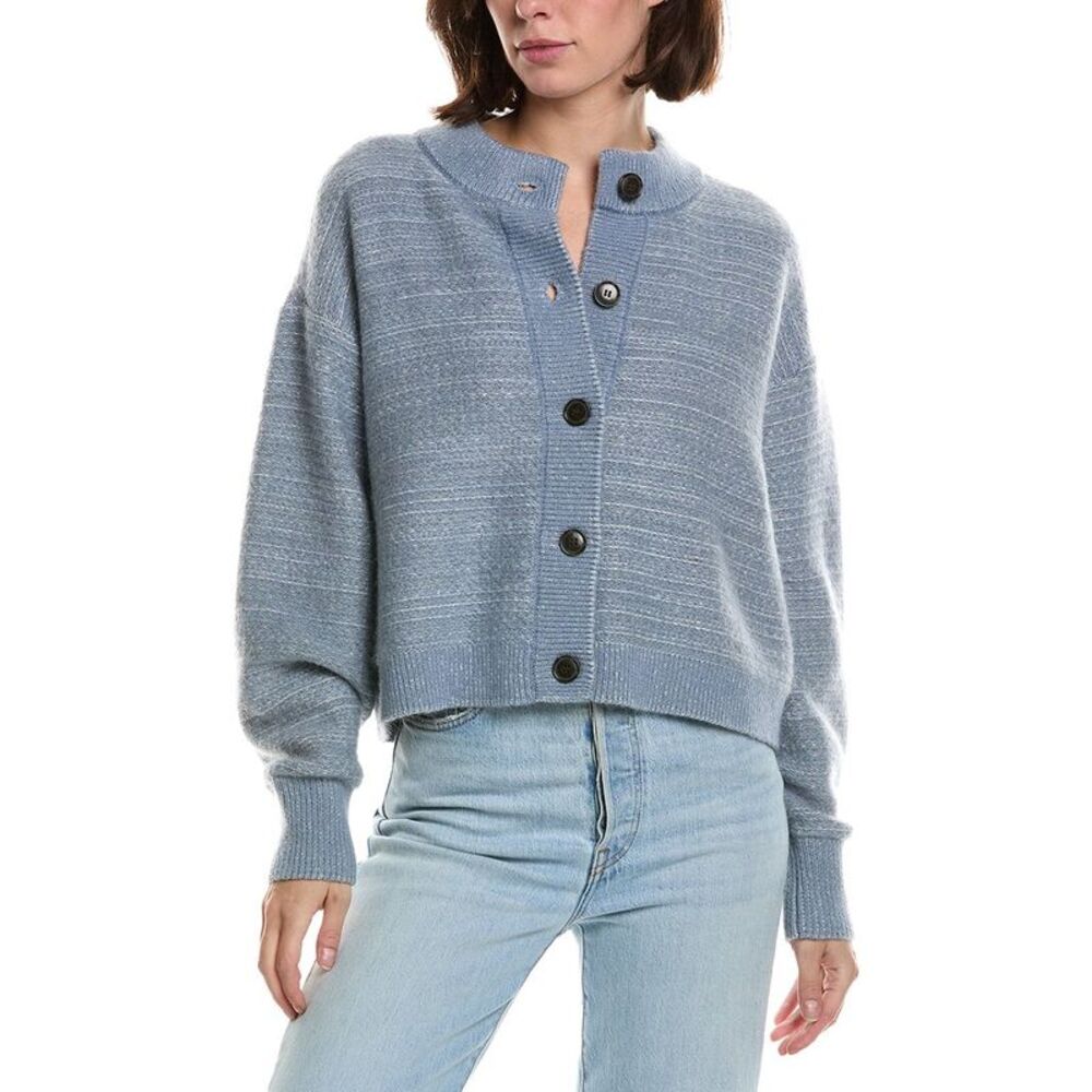 Frame Denim Womens Frame The Jacquard Femme Wool & Mohair-Blend Cardigan, Blue